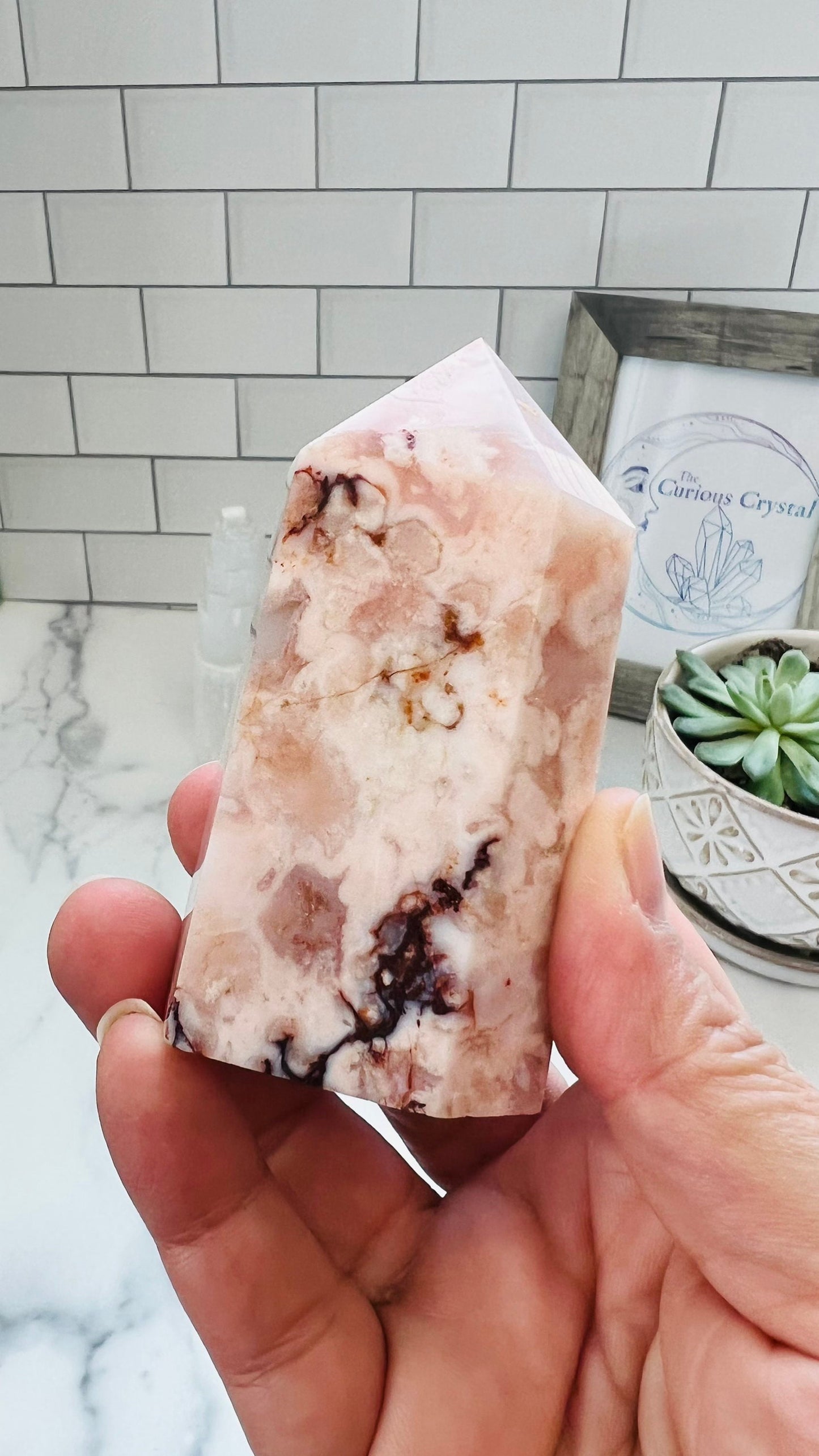 Flower Agate, Beautiful Pink Agate Chalcedony, Cottage Core || Tower || 4” inches weighs 8 oz || Fairycore || Romantic style