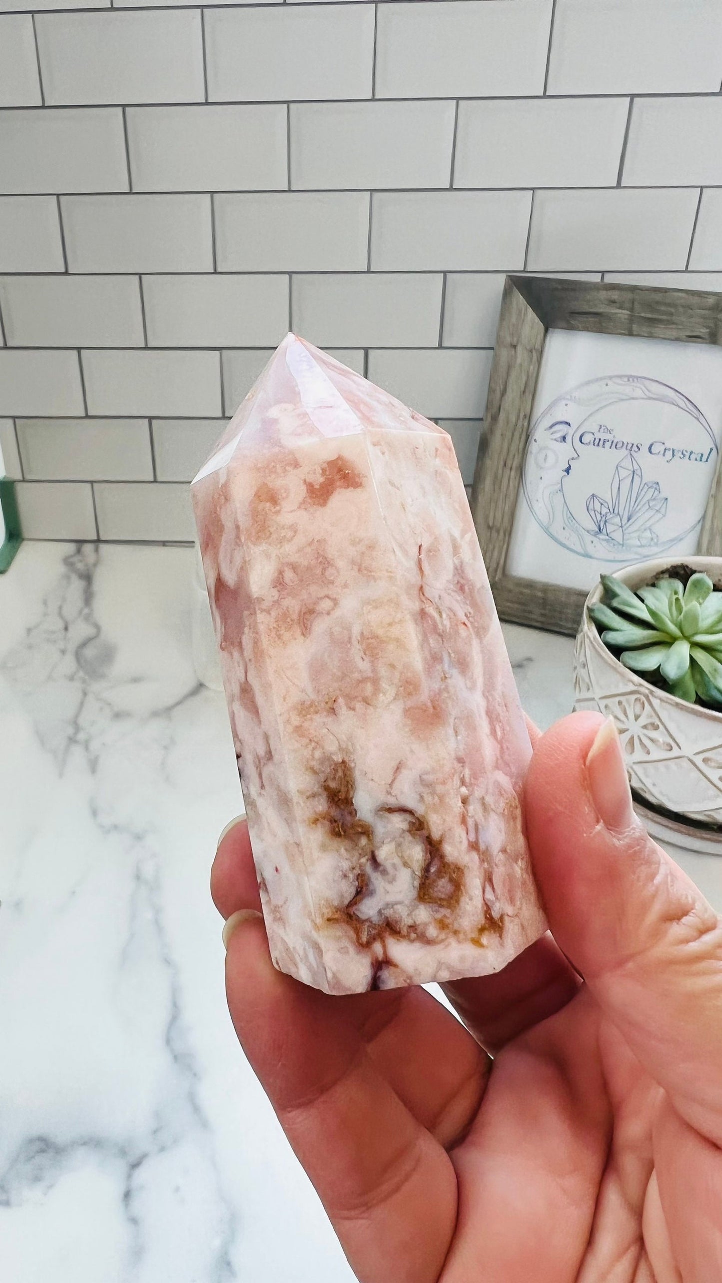 Flower Agate, Beautiful Pink Agate Chalcedony, Cottage Core || Tower || 4” inches weighs 8 oz || Fairycore || Romantic style