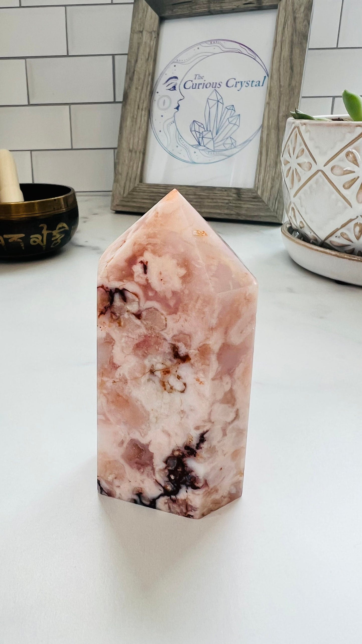 Flower Agate, Beautiful Pink Agate Chalcedony, Cottage Core || Tower || 4” inches weighs 8 oz || Fairycore || Romantic style