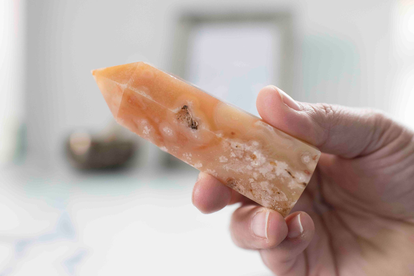 Flower Agate ||| Soft Pink Agate Chalcedony || Cottage Core || Tower || 3 7/8 x 1 1/4 weighs 4.3 oz || Fairycore ||