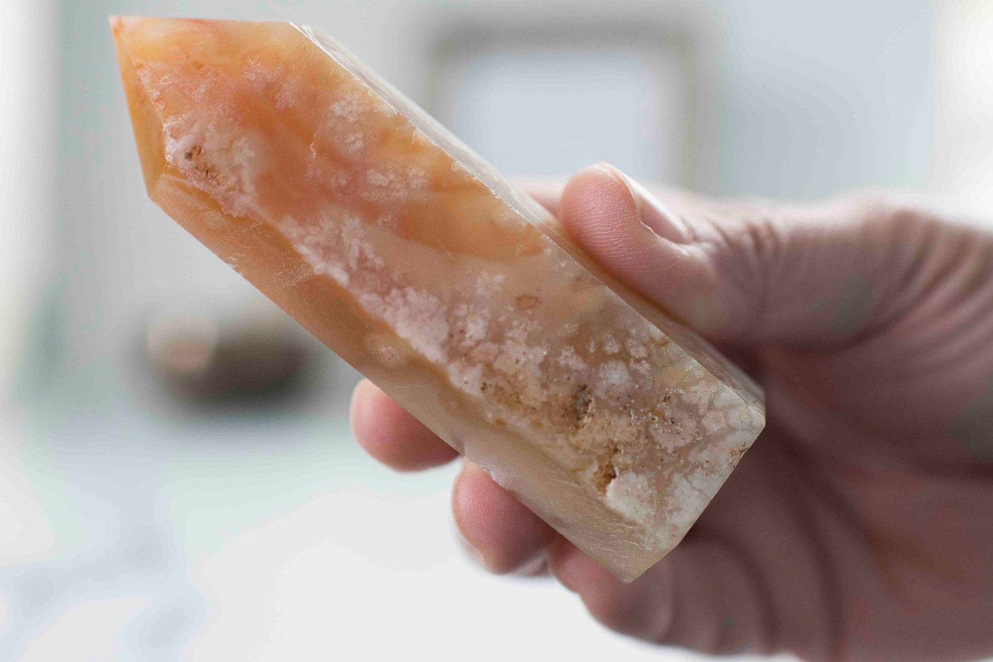 Flower Agate ||| Soft Pink Agate Chalcedony || Cottage Core || Tower || 3 7/8 x 1 1/4 weighs 4.3 oz || Fairycore ||