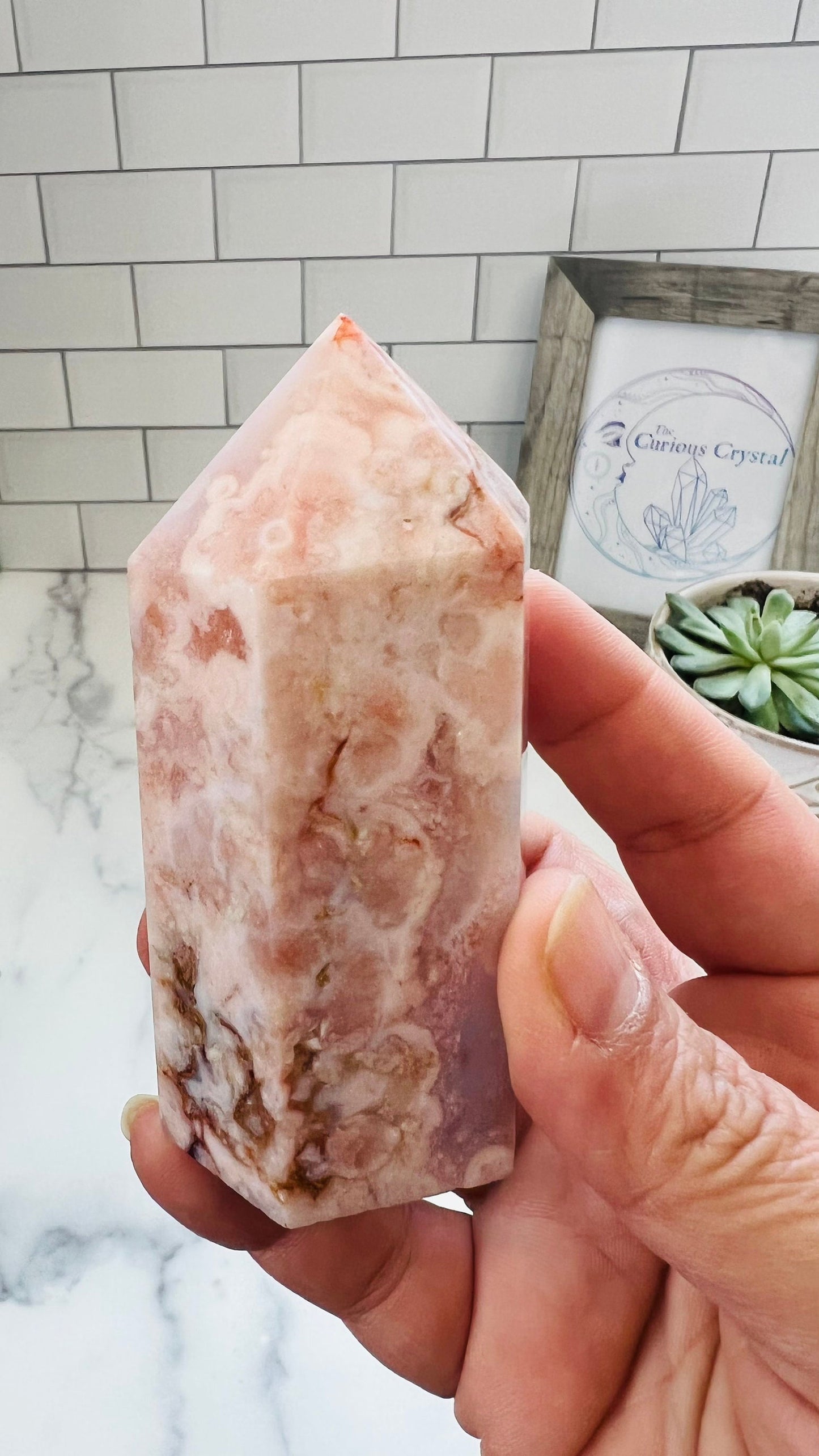 Flower Agate, Beautiful Pink Agate Chalcedony, Cottage Core || Tower || 4” inches weighs 8 oz || Fairycore || Romantic style