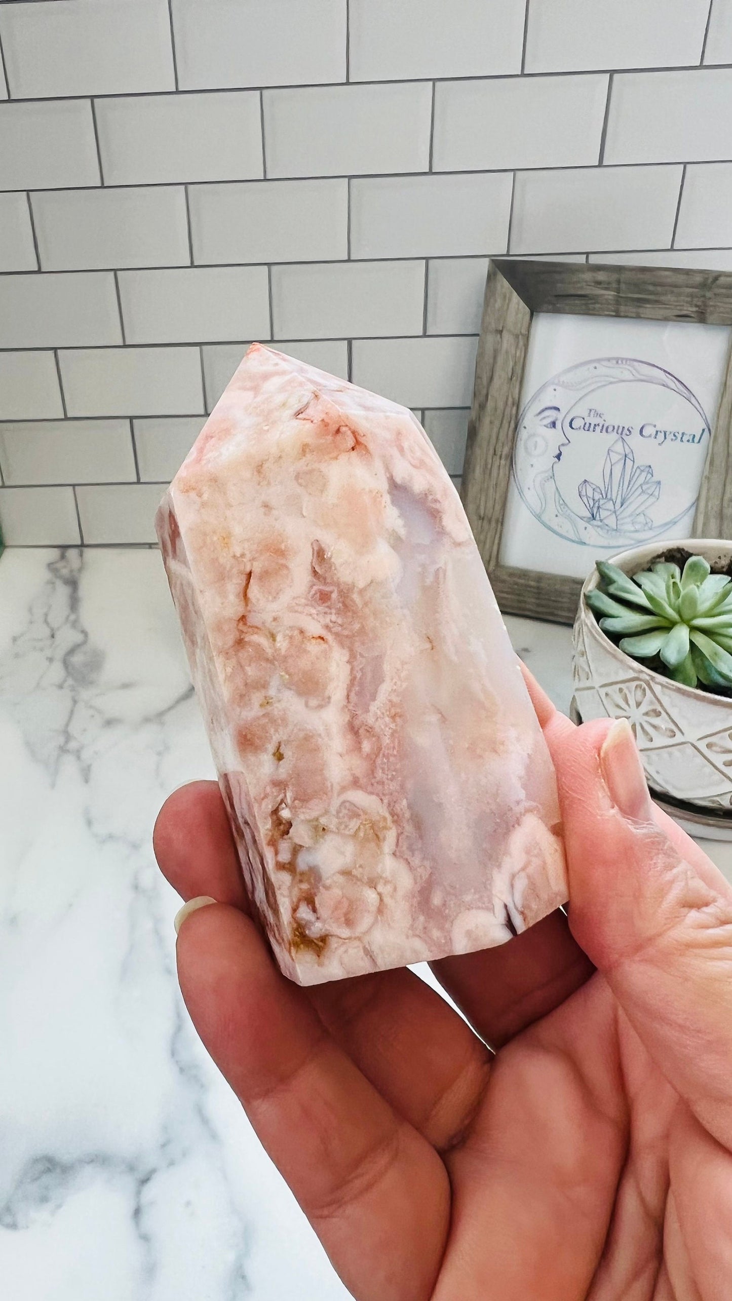 Flower Agate, Beautiful Pink Agate Chalcedony, Cottage Core || Tower || 4” inches weighs 8 oz || Fairycore || Romantic style