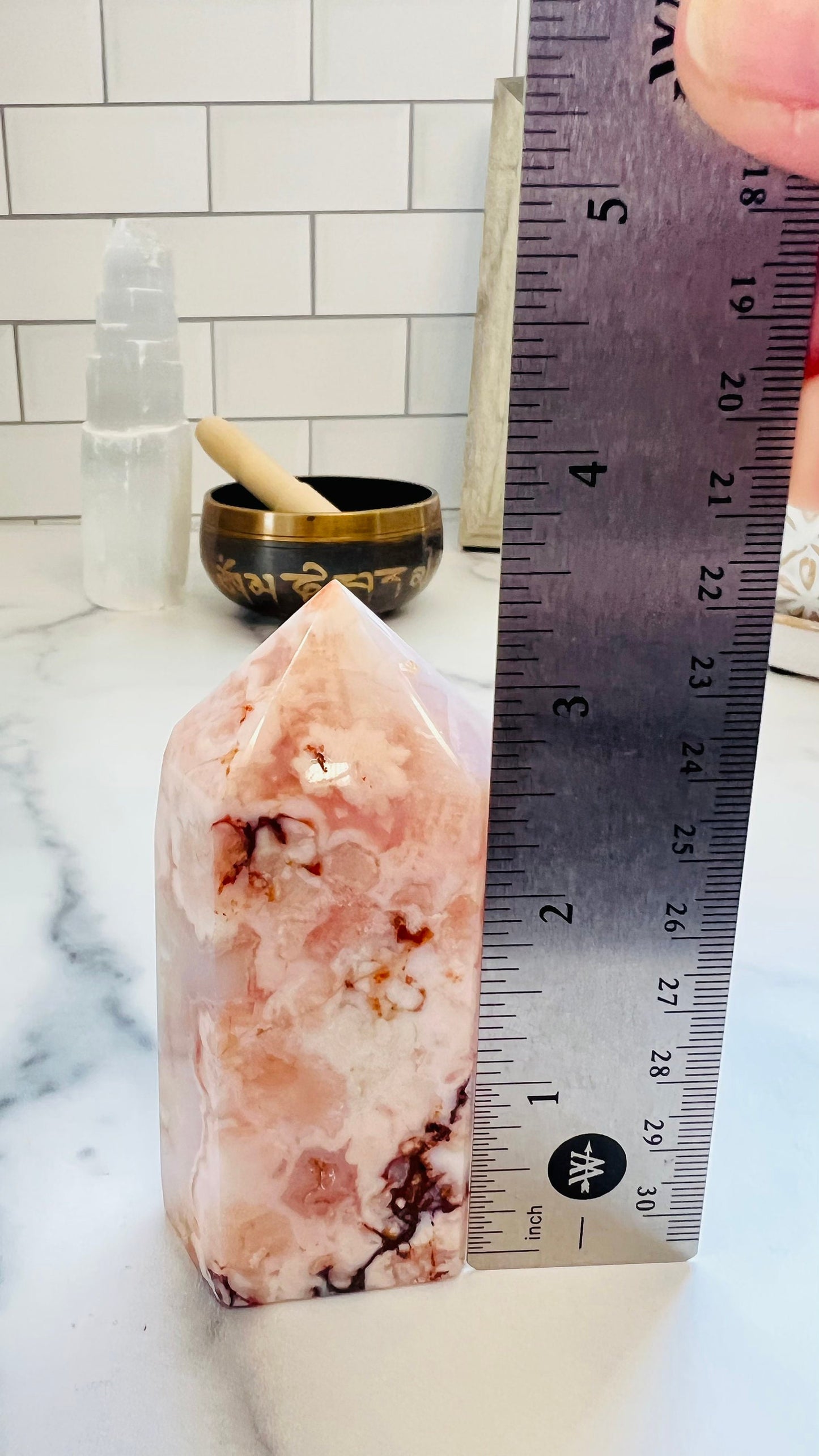 Flower Agate, Beautiful Pink Agate Chalcedony, Cottage Core || Tower || 4” inches weighs 8 oz || Fairycore || Romantic style