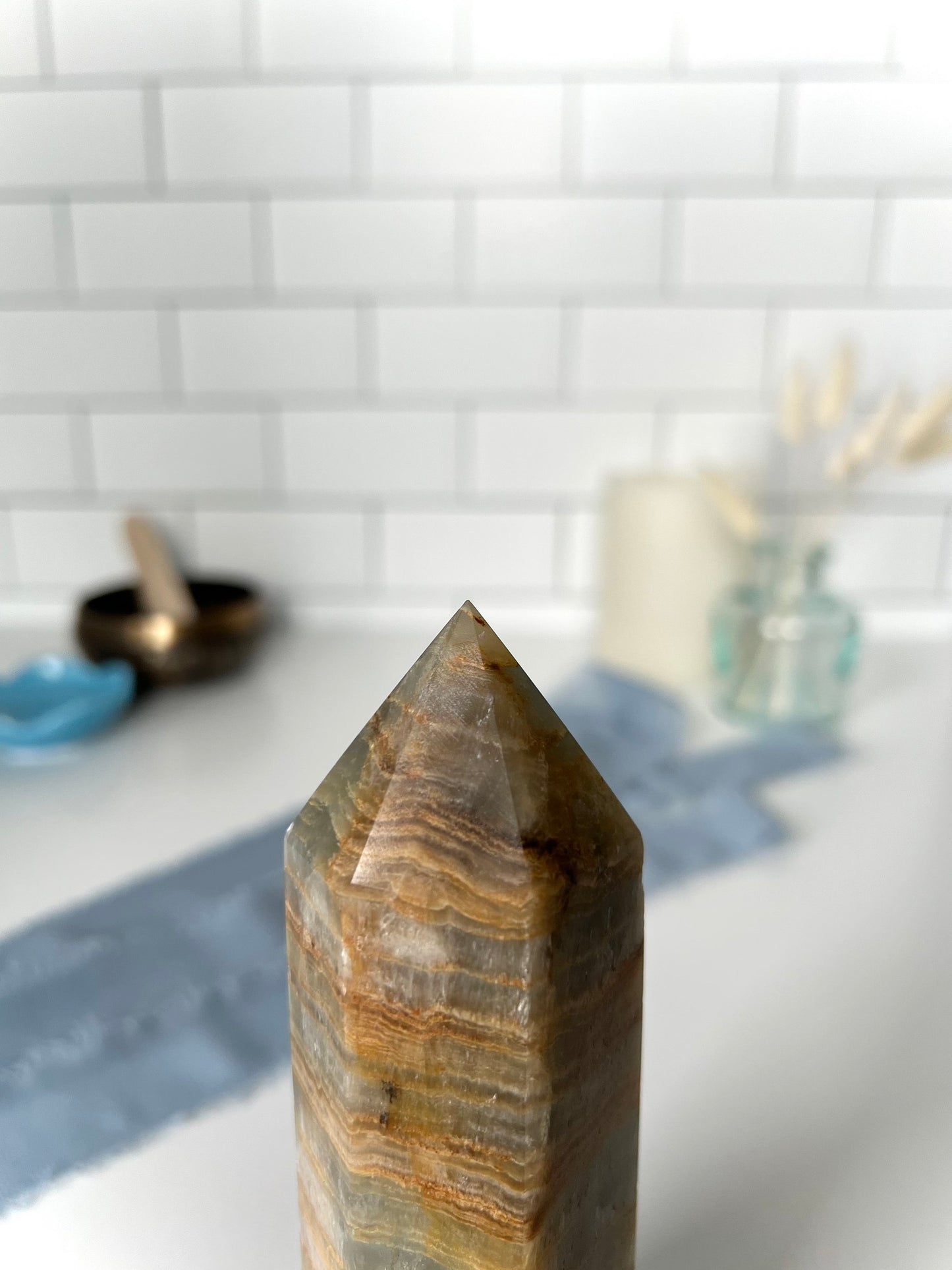 Blue Onyx, Blue Lemurian Aquatine, Aqua Tine, Blue Crystal Tower, 6 inches tall, weighs 1 pound.