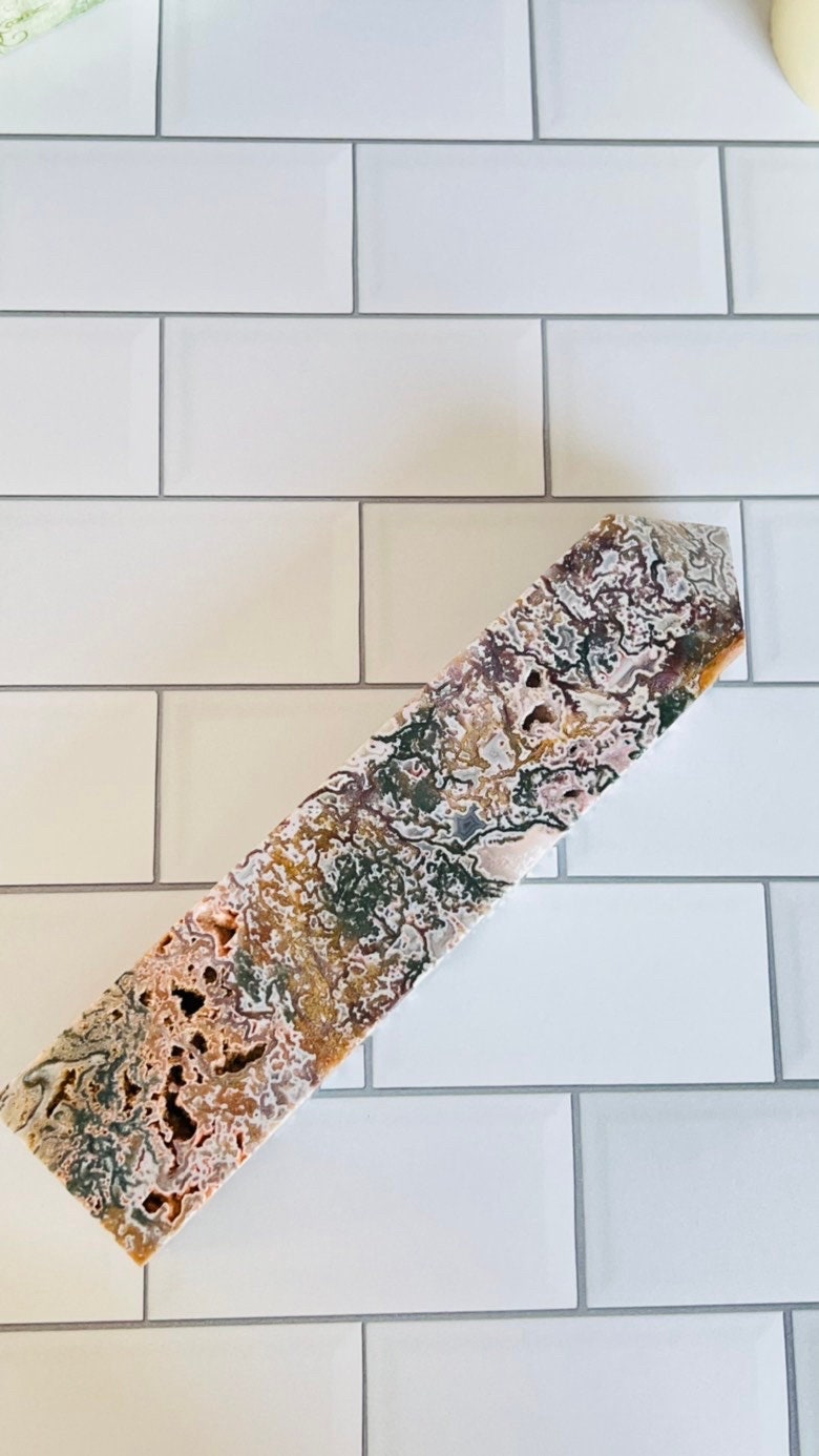 Incredible Pink Moss Agate Tower with Druzy crystal, 2.17 pounds, 9 1/4 inches, 4 sided Statement piece, CottageCore, FairyCore, Boho Decor