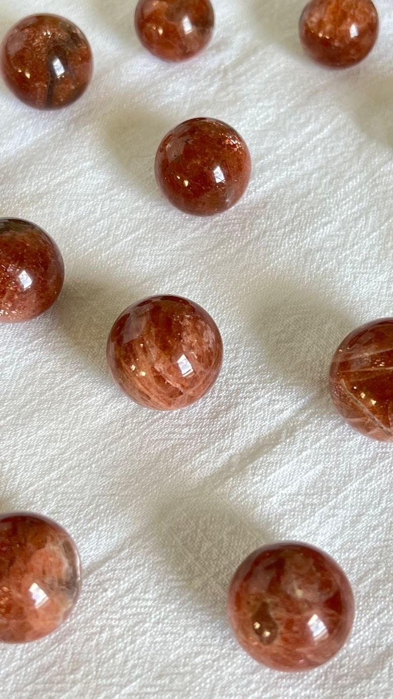 Gorgeous high quality sunstone sphere, one (1) polished crystal ball, approx 10-15 grams per sphere x 0.9 inch around, Intuitively chosen