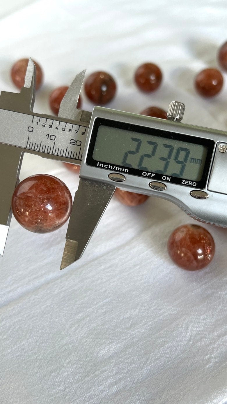 Gorgeous high quality sunstone sphere, one (1) polished crystal ball, approx 10-15 grams per sphere x 0.9 inch around, Intuitively chosen