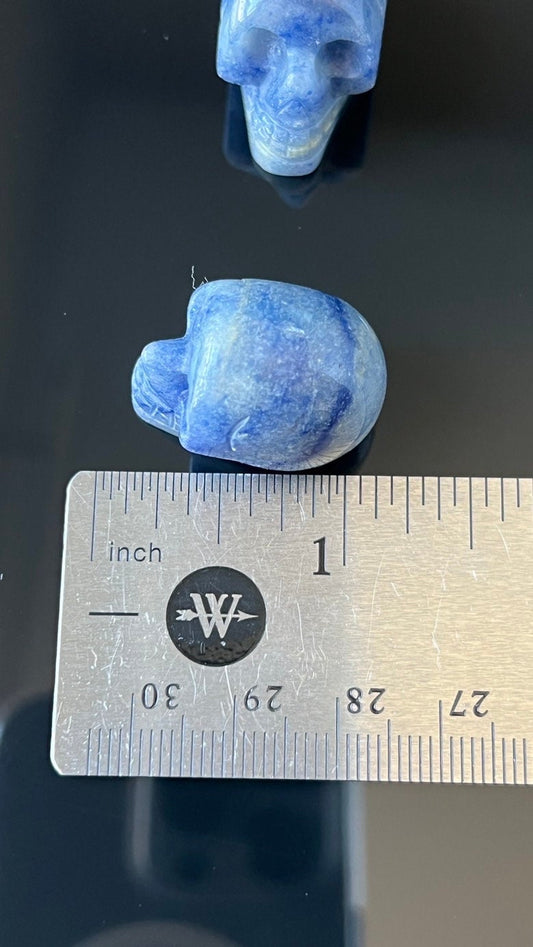 1 (one) Blue Aventurine Mini Crystal Skull, Hand Carved and approx 1 inch long. Dark Academia, Spooky Witchy Home Decor. Randomly Selected