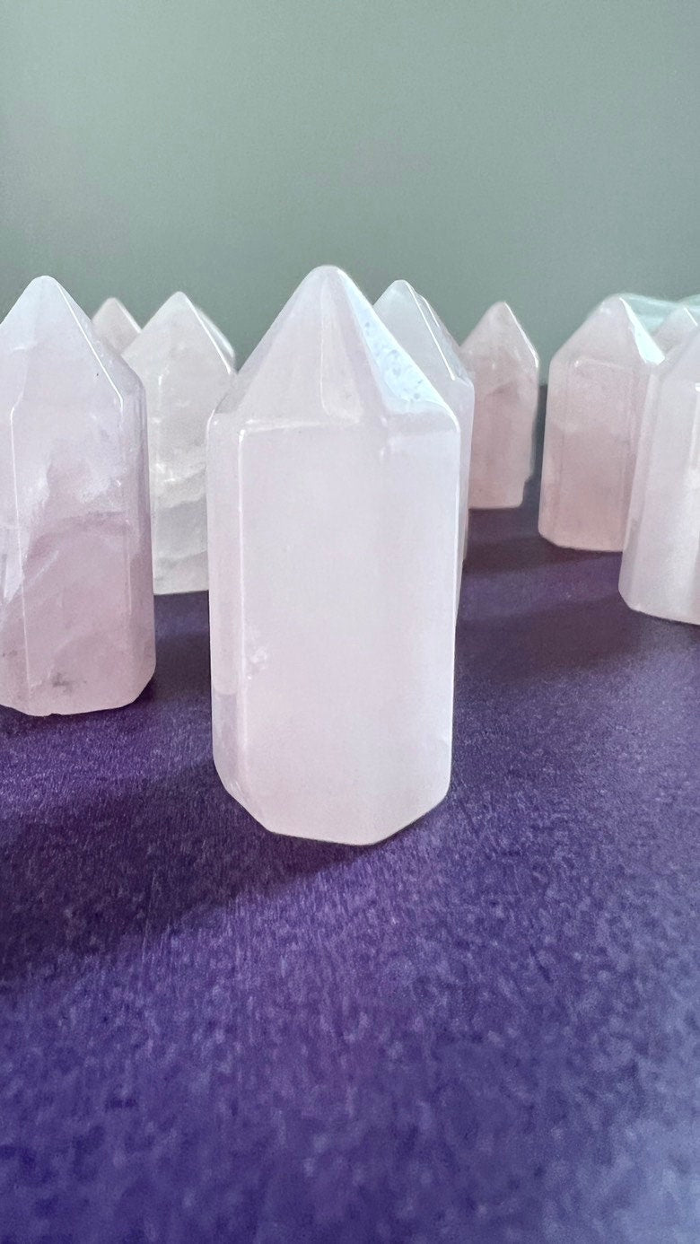 One (1) Rose Quartz mini point, 1.3 - 1.5 inch tall, Delicate Pink Rose Quartz Mini Tower, Small, under ten dollars & perfect for beginners