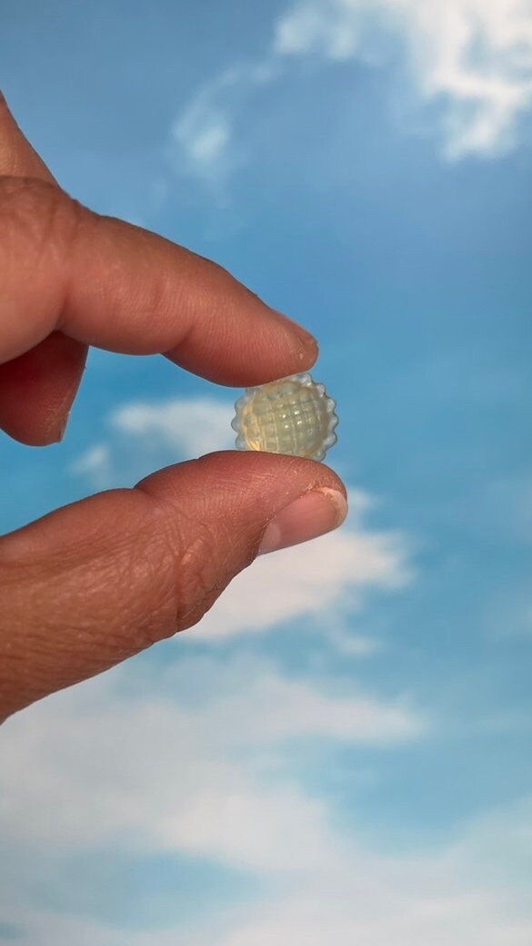 1 (one) Charming yellow fluorite Sun, 1/2 inch crystal, hand carved crystal, Teeny tiny crystal carving, no, seriously, it's small.