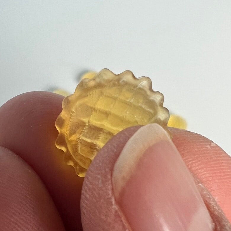 1 (one) Charming yellow fluorite Sun, 1/2 inch crystal, hand carved crystal, Teeny tiny crystal carving, no, seriously, it's small.