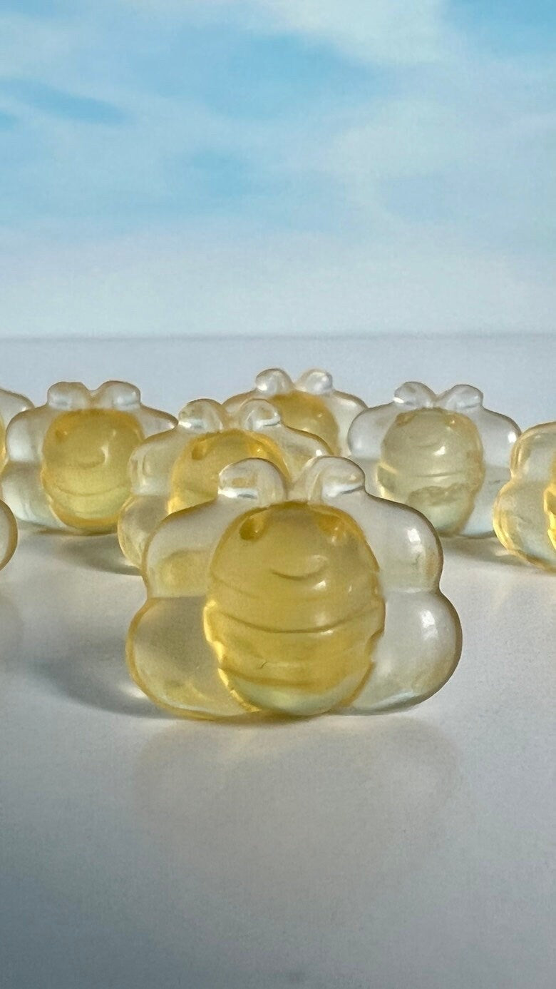 1 (one) Darling Yellow Fluorite Bumblebee, 1/2 inch crystal, hand carved crystal, Teeny tiny crystal carving, no, seriously, it's small.