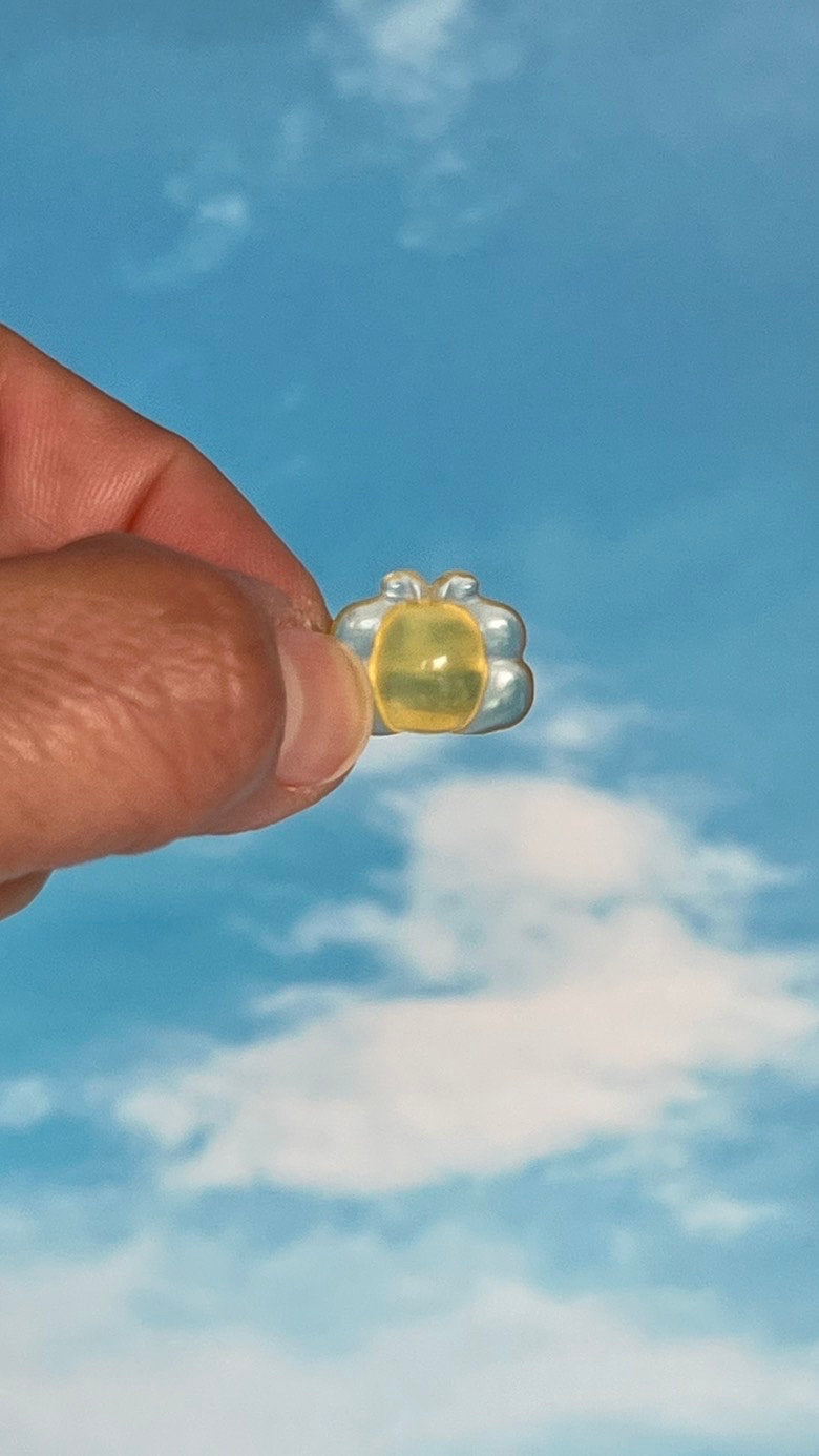 1 (one) Darling Yellow Fluorite Bumblebee, 1/2 inch crystal, hand carved crystal, Teeny tiny crystal carving, no, seriously, it's small.