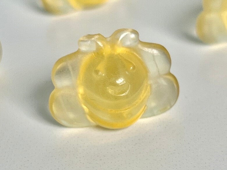 1 (one) Darling Yellow Fluorite Bumblebee, 1/2 inch crystal, hand carved crystal, Teeny tiny crystal carving, no, seriously, it's small.