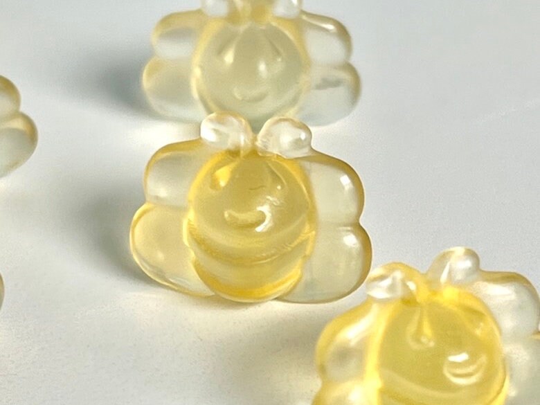 1 (one) Darling Yellow Fluorite Bumblebee, 1/2 inch crystal, hand carved crystal, Teeny tiny crystal carving, no, seriously, it's small.