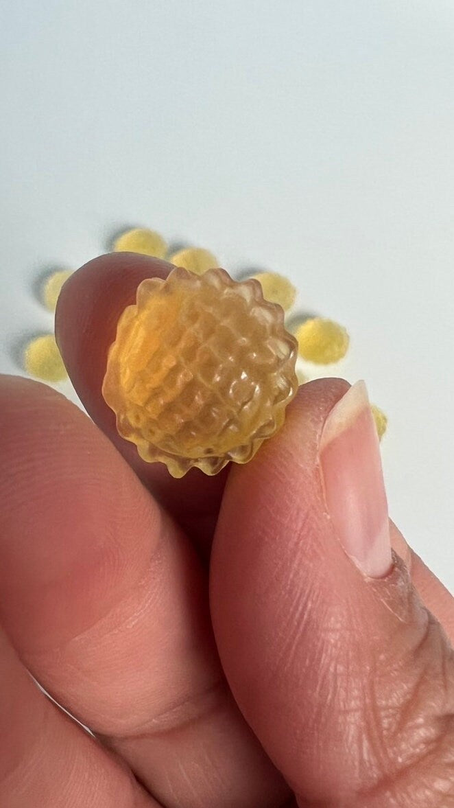 1 (one) Charming yellow fluorite Sun, 1/2 inch crystal, hand carved crystal, Teeny tiny crystal carving, no, seriously, it's small.