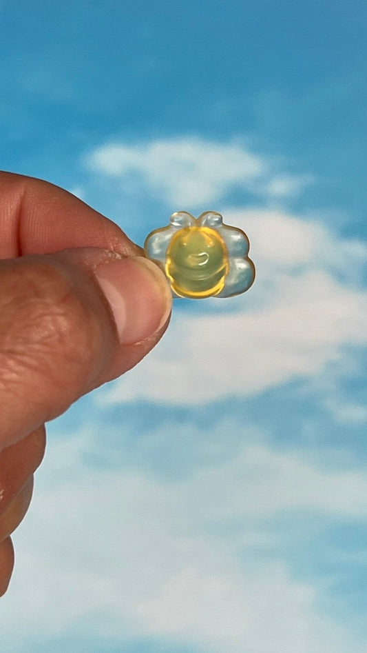 1 (one) Darling Yellow Fluorite Bumblebee, 1/2 inch crystal, hand carved crystal, Teeny tiny crystal carving, no, seriously, it's small.