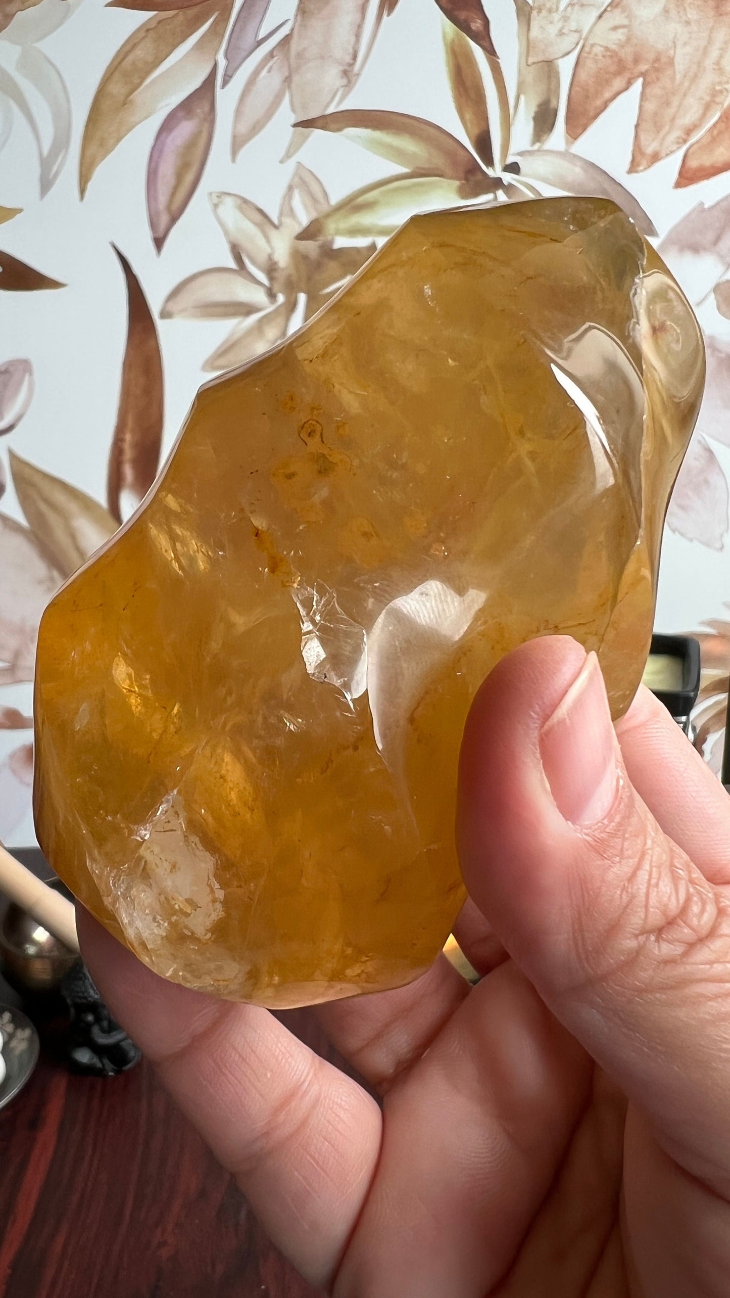 Gorgeous Golden Healer Flame, 4 inches tall weighs 1.2 pounds, with rainbows. (GHF-1)