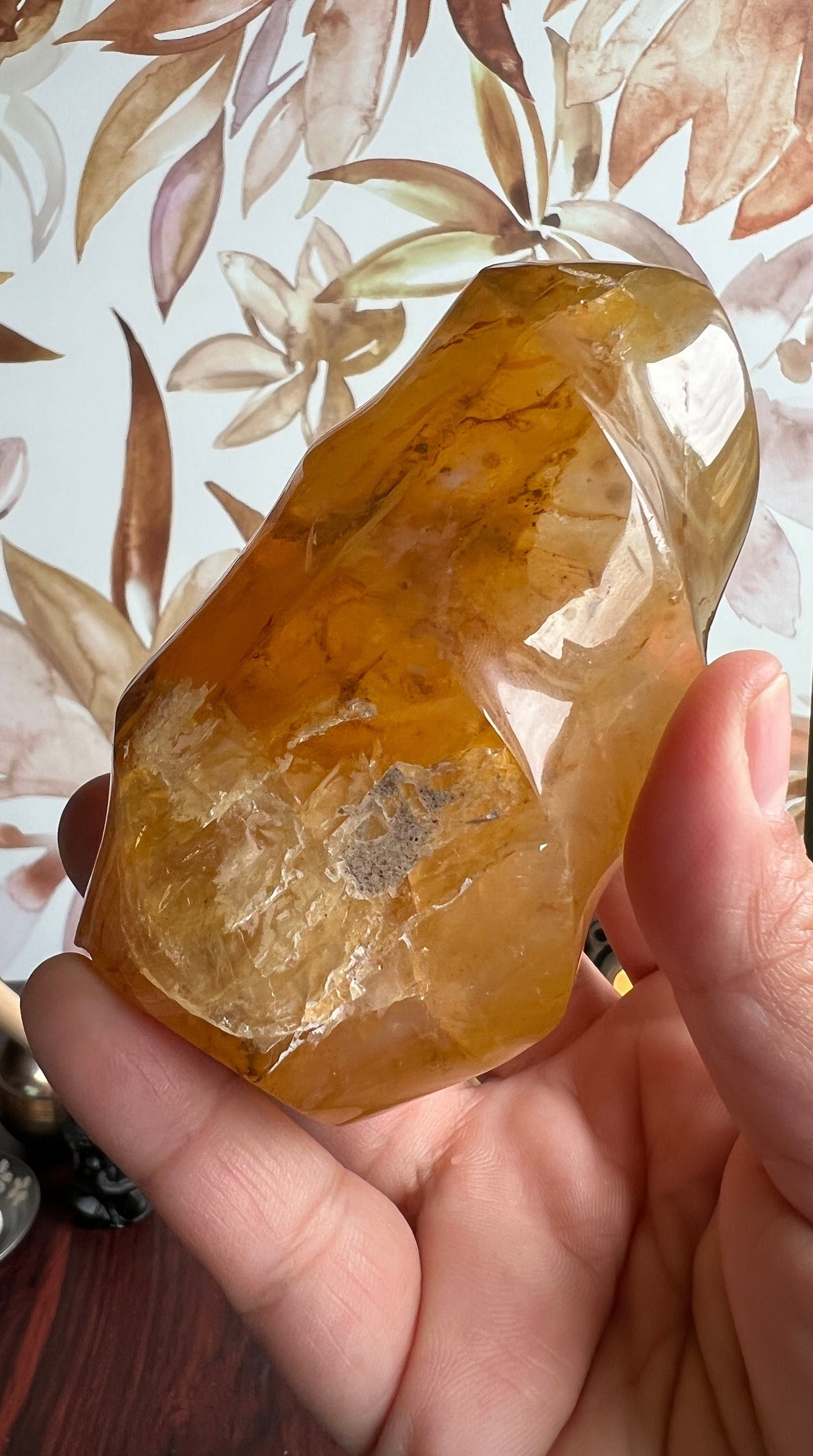 Gorgeous Golden Healer Flame, 4 inches tall weighs 1.2 pounds, with rainbows. (GHF-1)