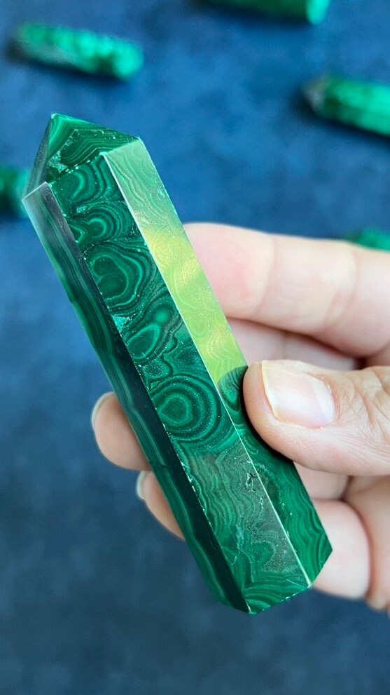 Genuine Malachite 3 5/8 Tower with beautiful colors and patterns throughout 4.1 ounces (M-60)