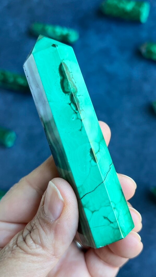 Genuine Malachite 3 5/8 Tower with beautiful colors and patterns throughout 4.1 ounces (M-60)