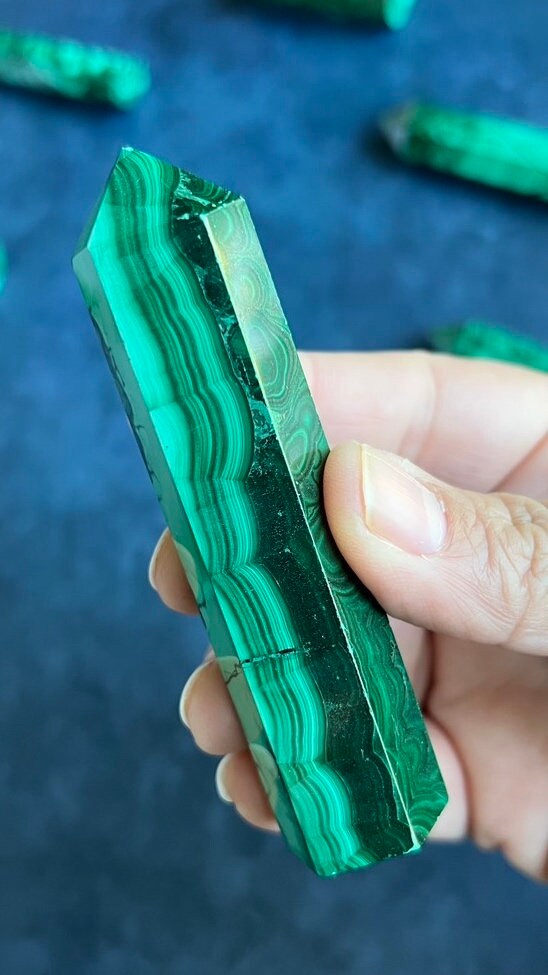 Genuine Malachite 3 5/8 Tower with beautiful colors and patterns throughout 4.1 ounces (M-60)