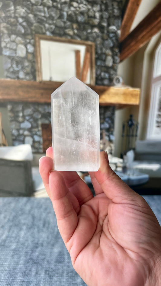 Beautiful Optical Calcite Tower with rainbow 3 3/8 inches weighs 8.6 ounces