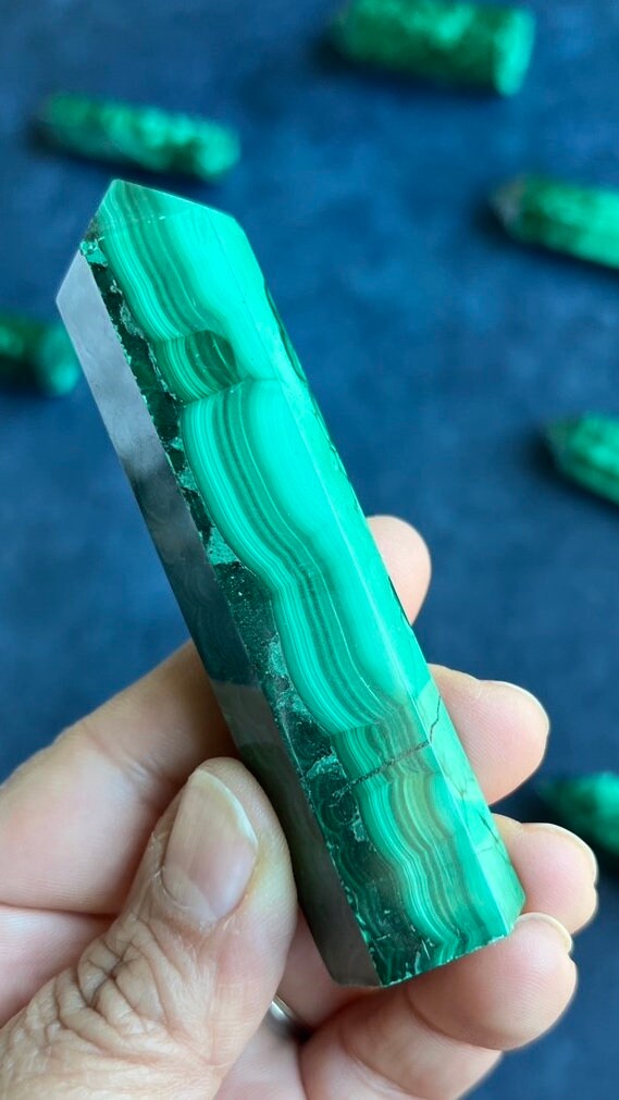 Genuine Malachite 3 5/8 Tower with beautiful colors and patterns throughout 4.1 ounces (M-60)