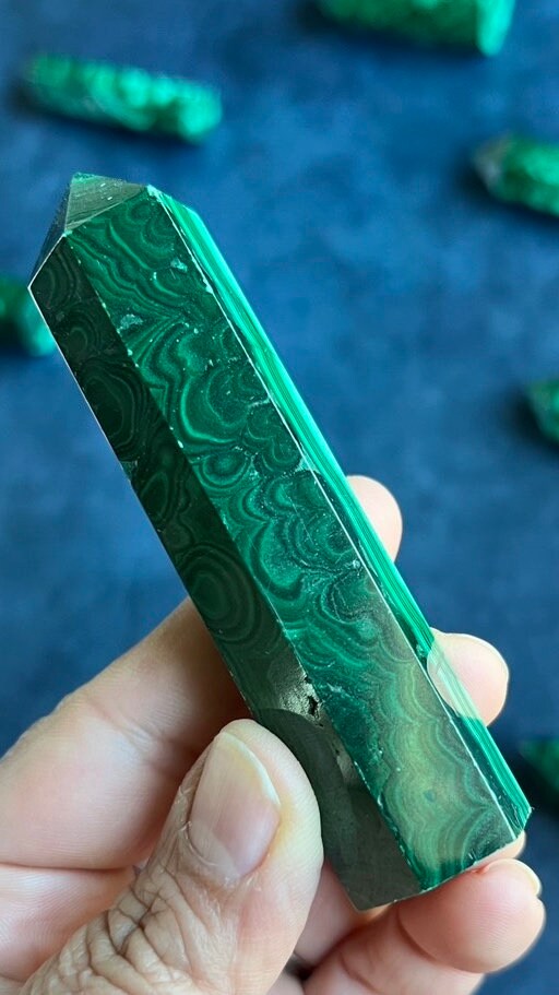 Genuine Malachite 3 5/8 Tower with beautiful colors and patterns throughout 4.1 ounces (M-60)