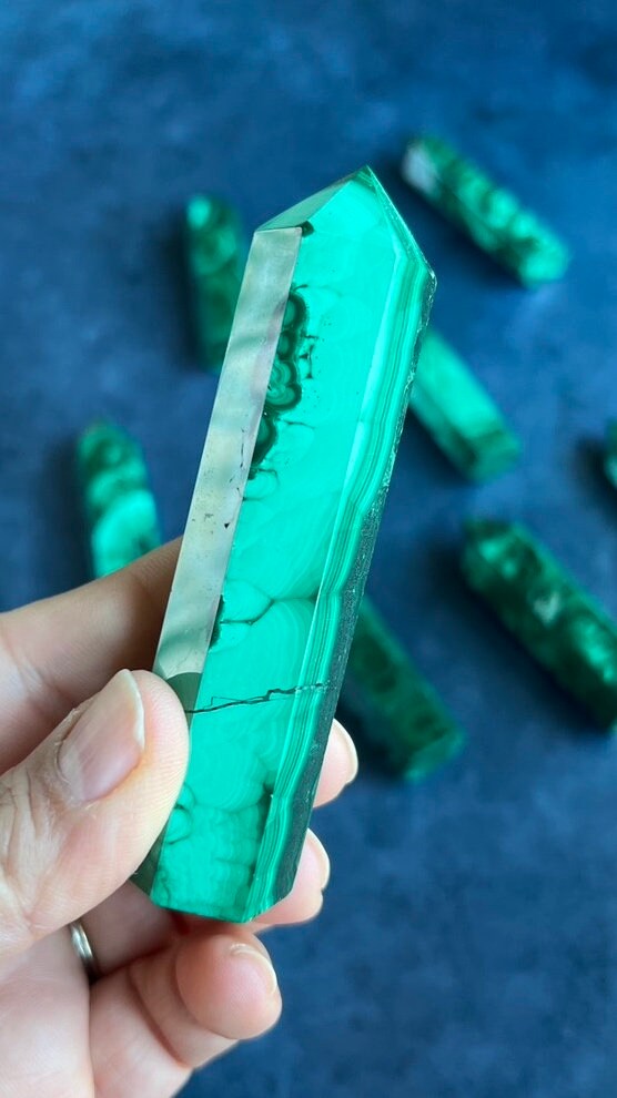 Genuine Malachite 3 5/8 Tower with beautiful colors and patterns throughout 4.1 ounces (M-60)
