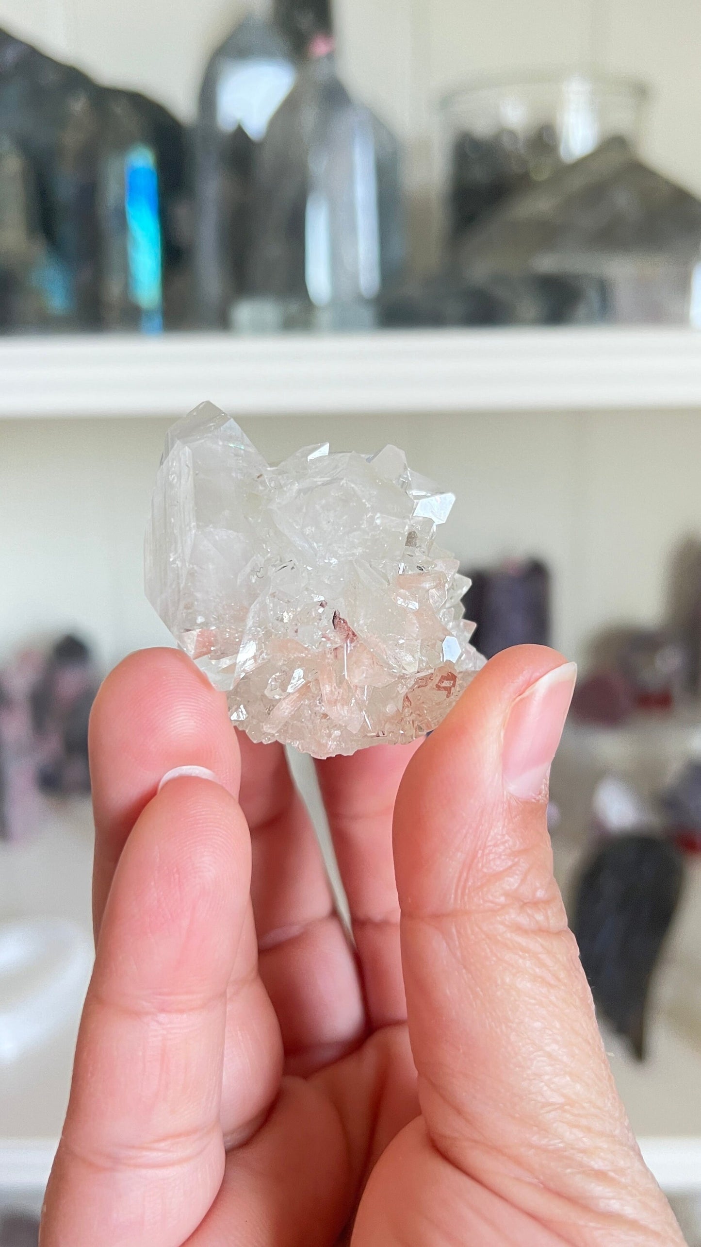 Natural Apophyllite Crystal with peach stilbite- Unique Mineral Specimen for Home Decor or Collection 2.5 oz, 1.5 x 2 inches