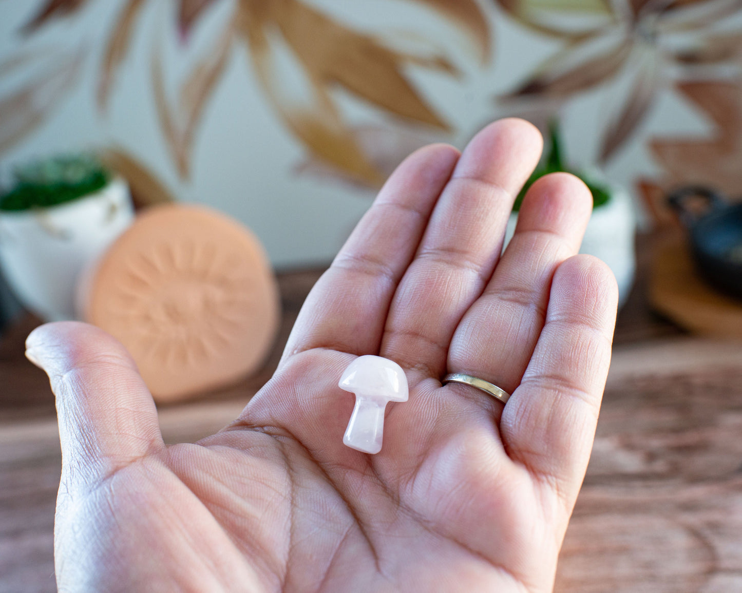 Rose Quartz Mini Mushroom - 20mm Tall. One (1) intuitively chosen for you. Perfect for the fungi lover in your life. Very light pink