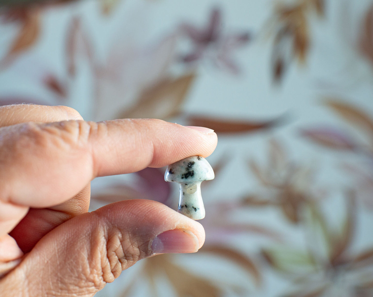 Kiwi Jasper Mini Mushroom - 20mm Tall. One (1) intuitively chosen for you. Perfect for the fungi lover in your life.