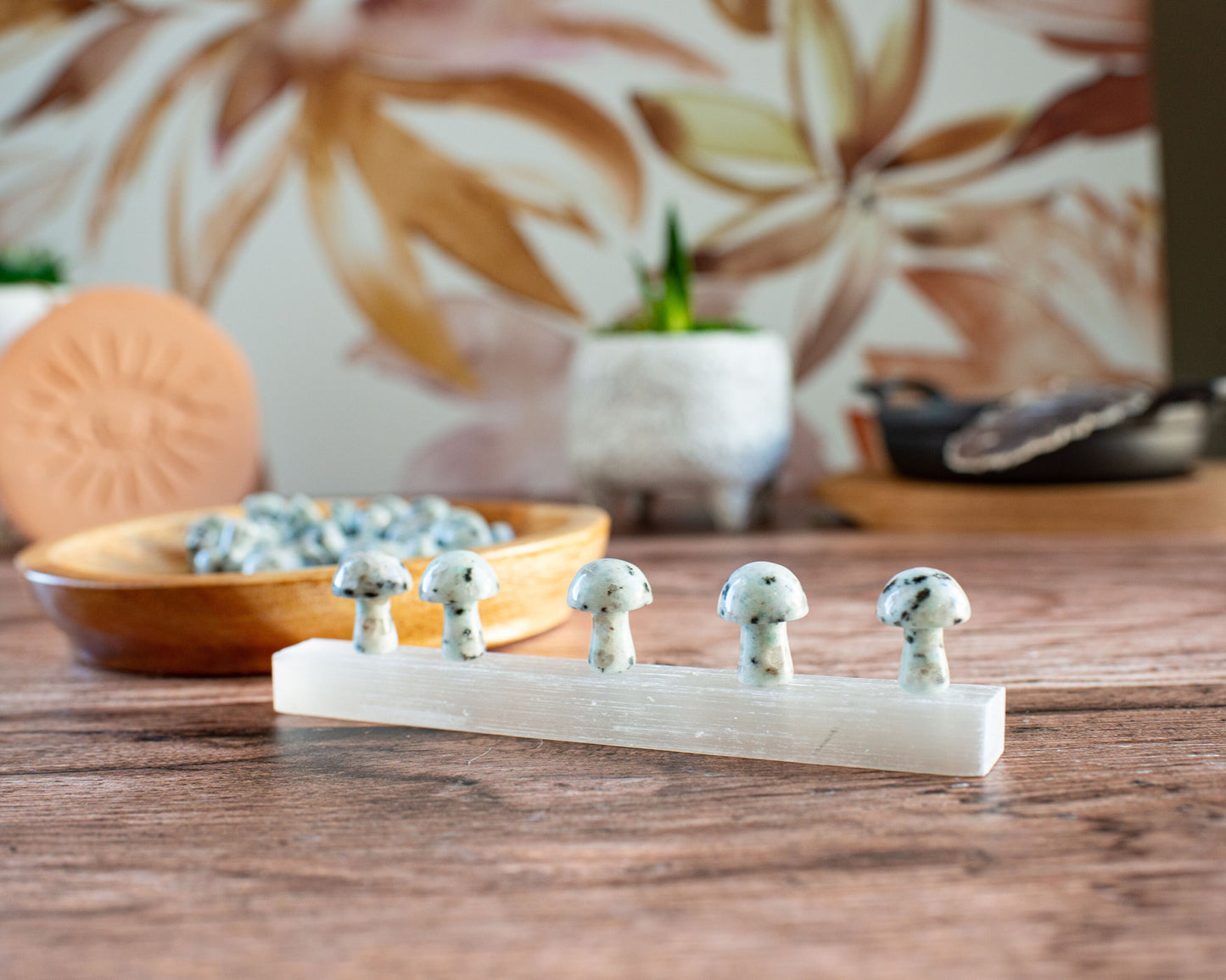 Kiwi Jasper Mini Mushroom - 20mm Tall. One (1) intuitively chosen for you. Perfect for the fungi lover in your life.