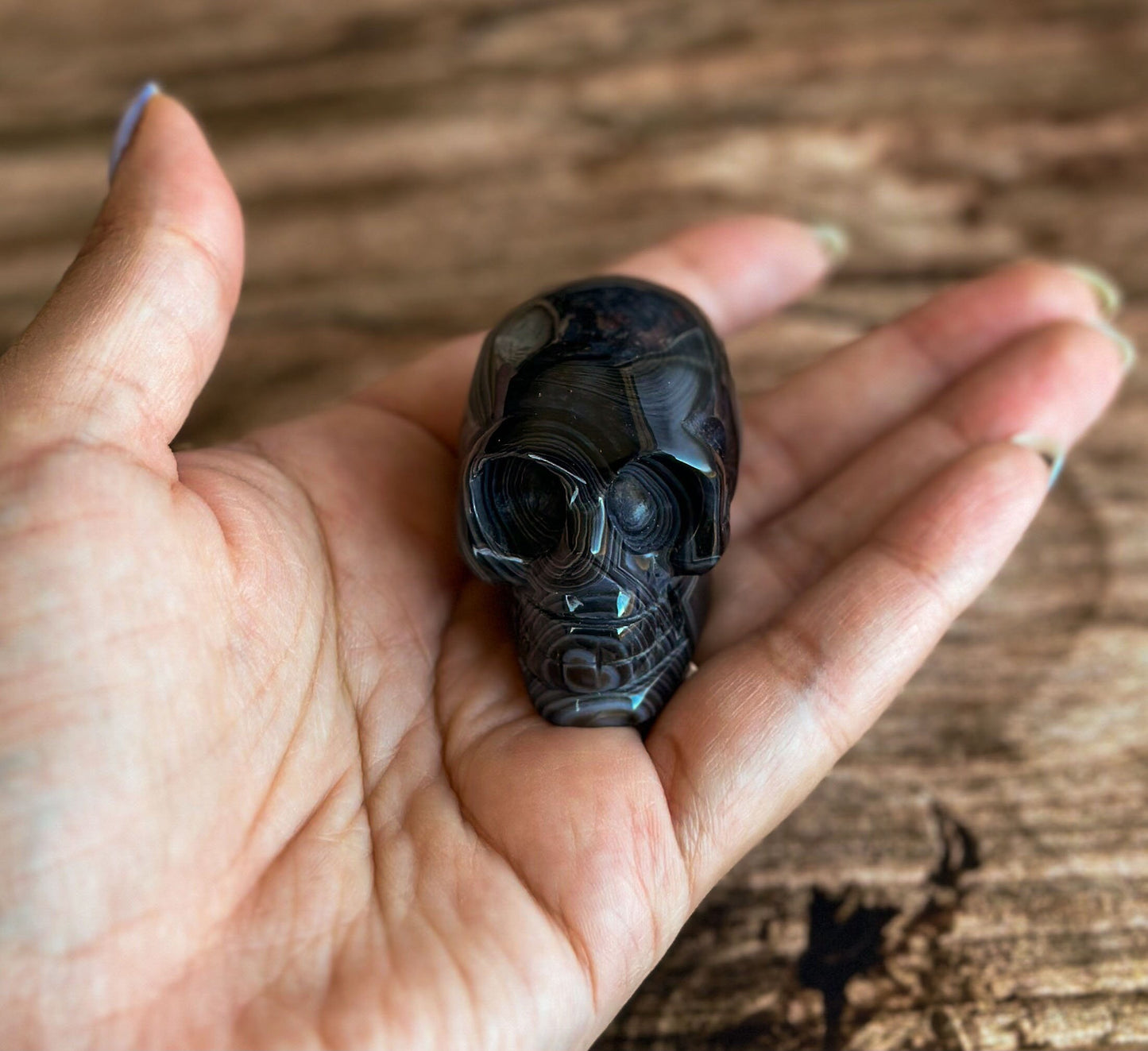 Black Onyx Crystal Skull | Stunning Gemstone Skull | Gothic Halloween Decor for lovers of the macabre and esoteric (smokyskull_3)