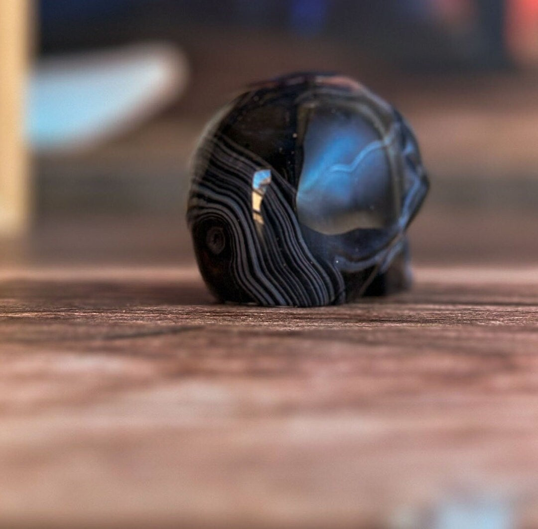 Black Onyx Crystal Skull | Stunning Gemstone Skull | Gothic Halloween Decor for lovers of the macabre and esoteric (smokyskull_3)