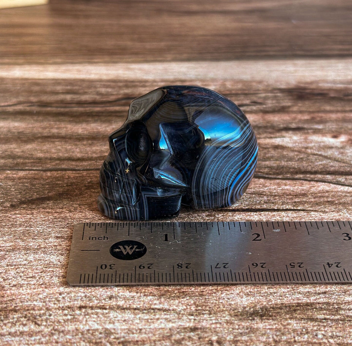 Black Onyx Crystal Skull | Stunning Gemstone Skull | Gothic Halloween Decor for lovers of the macabre and esoteric (smokyskull_3)