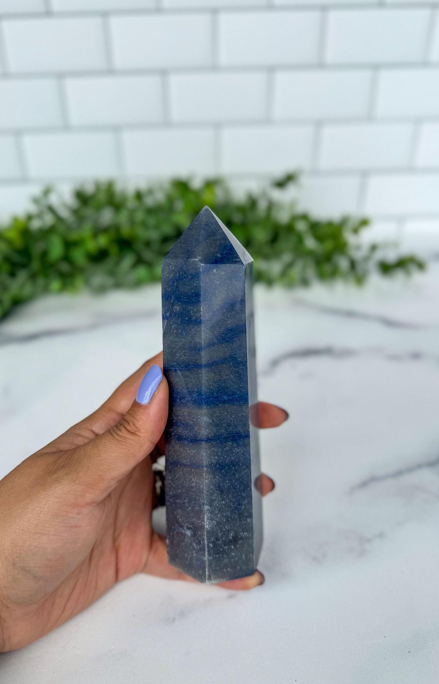 Blue Aventurine Crystal Tower, 6.5 Inch Decorative Blue Gemstone, Large 6 sided tower