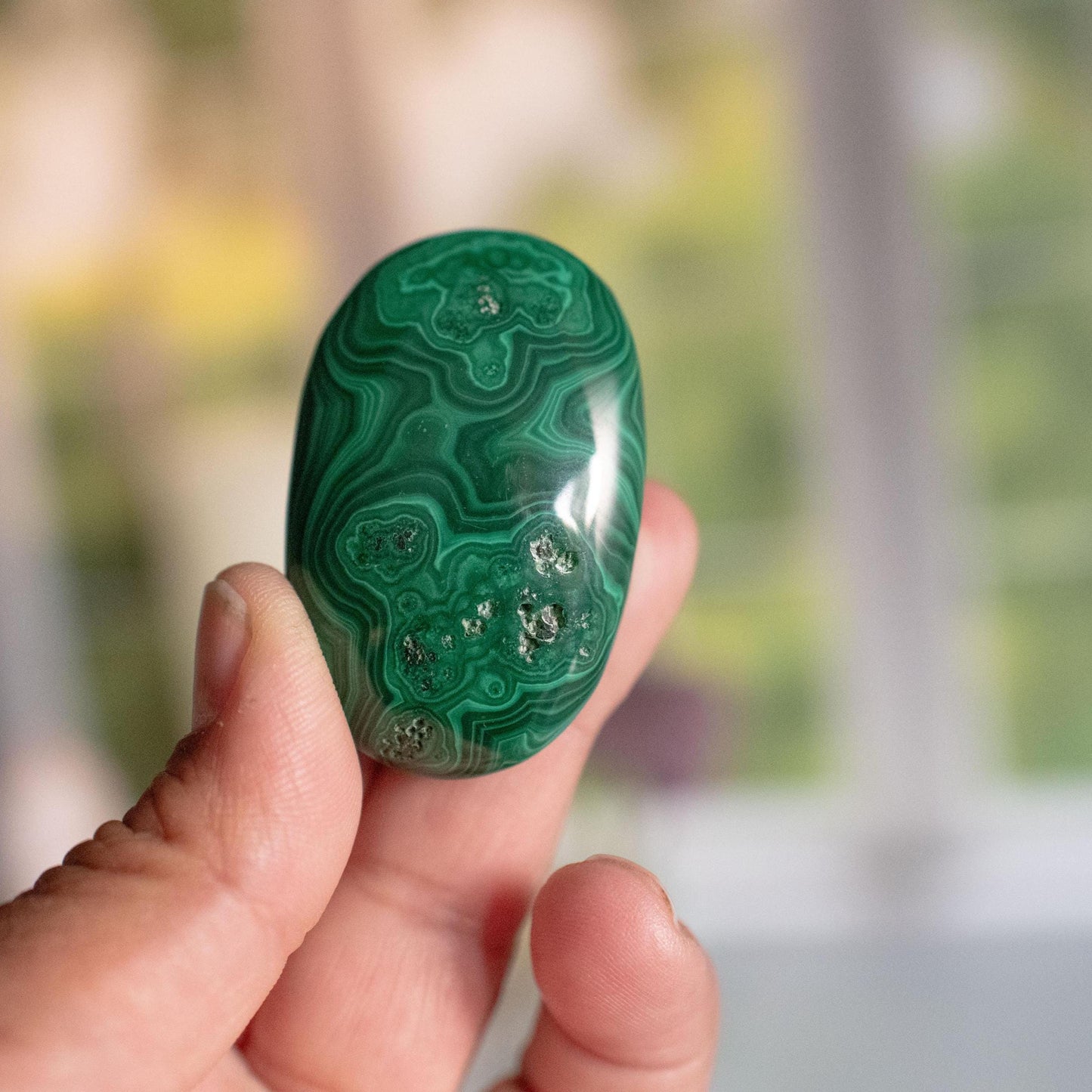 Authentic Malachite Palm Stone | Stunning Green Gemstone | Unique Crystal with Incredible Pattern (SKU-M39)