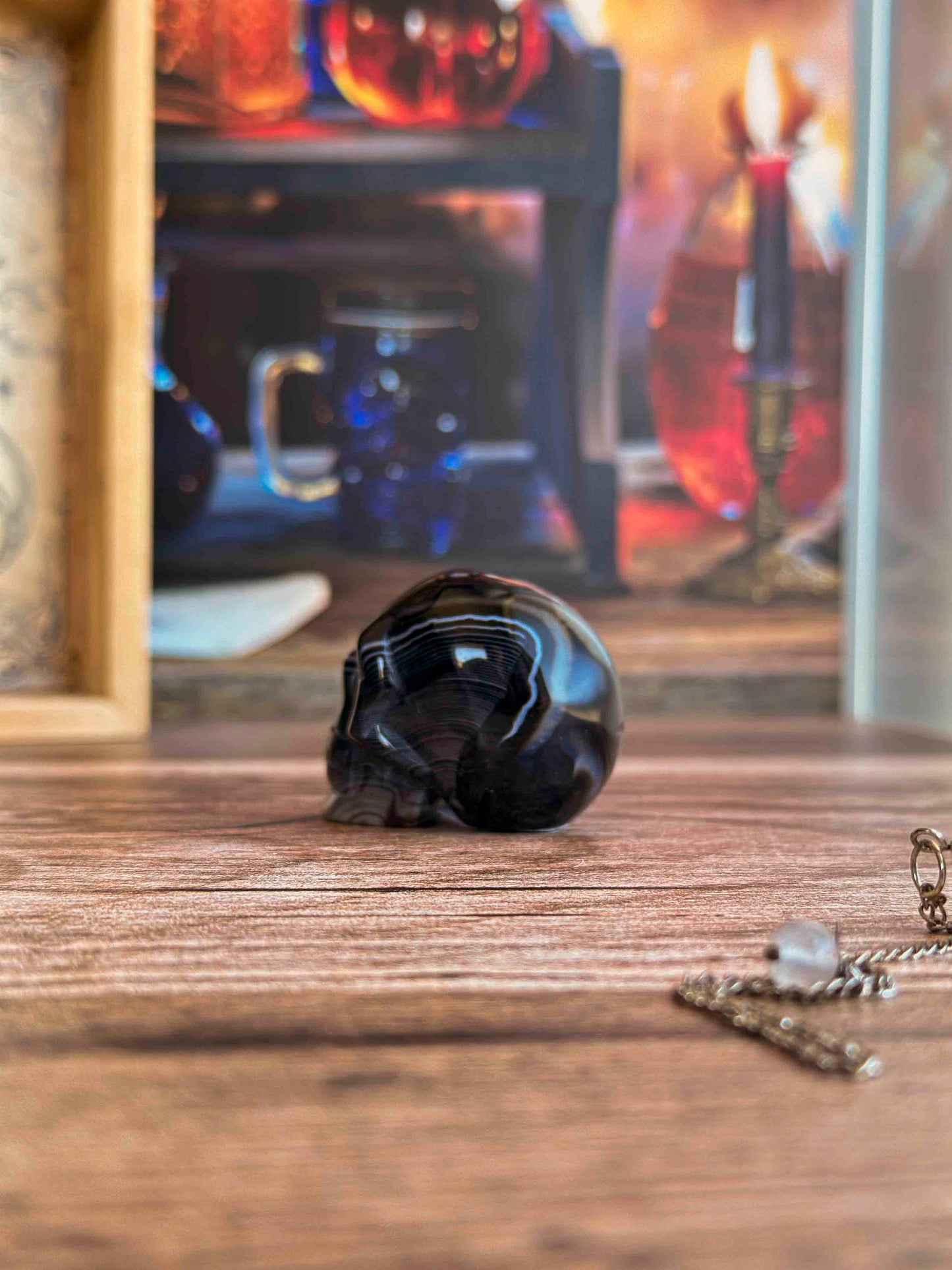 Black Onyx Crystal Skull | Stunning Gemstone Skull | Gothic Halloween Decor for lovers of the macabre and esoteric (smokyskull_1)