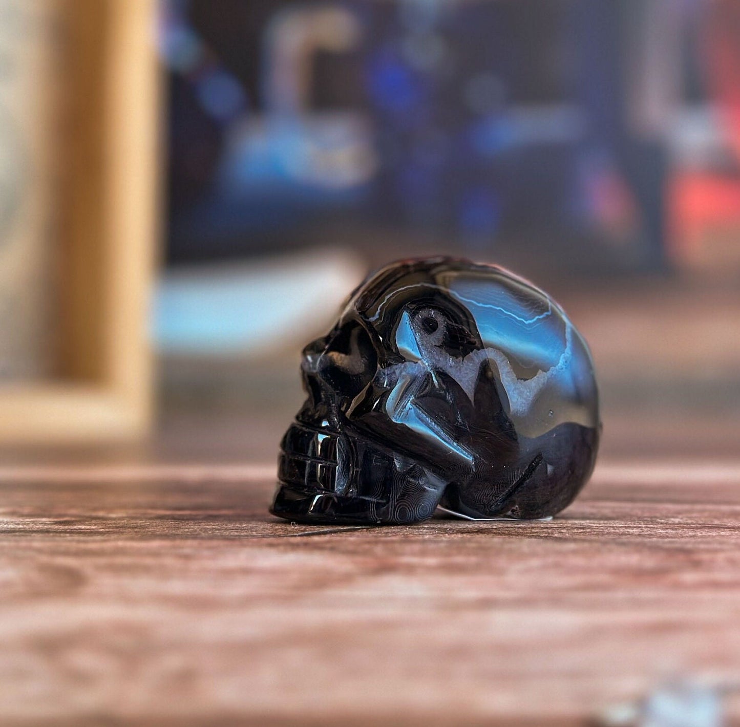 Black Onyx Crystal Skull | Stunning Gemstone Skull | Gothic Halloween Decor for lovers of the macabre and esoteric (smokyskull_5)