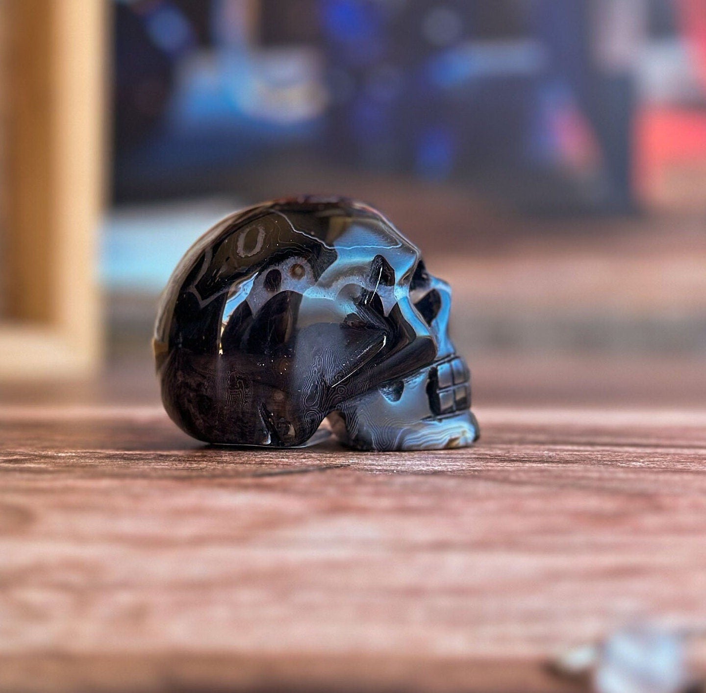 Black Onyx Crystal Skull | Stunning Gemstone Skull | Gothic Halloween Decor for lovers of the macabre and esoteric (smokyskull_5)