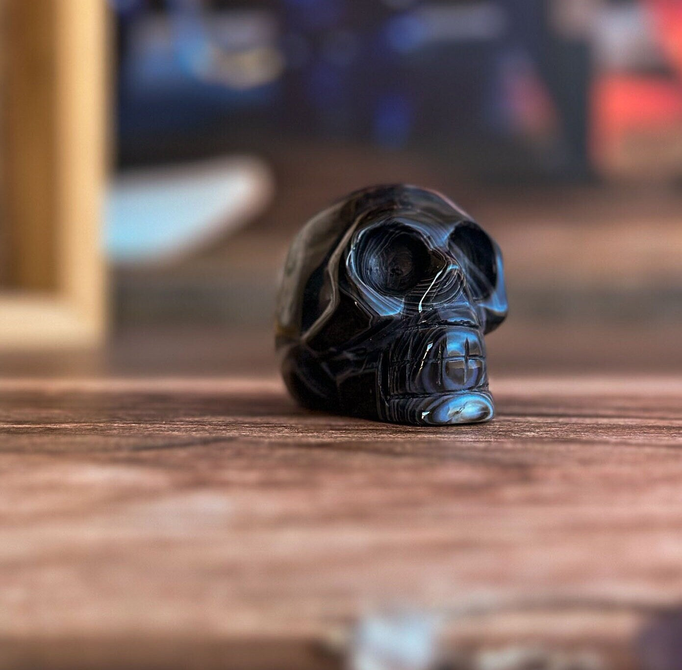 Black Onyx Crystal Skull | Stunning Gemstone Skull | Gothic Halloween Decor for lovers of the macabre and esoteric (smokyskull_3)