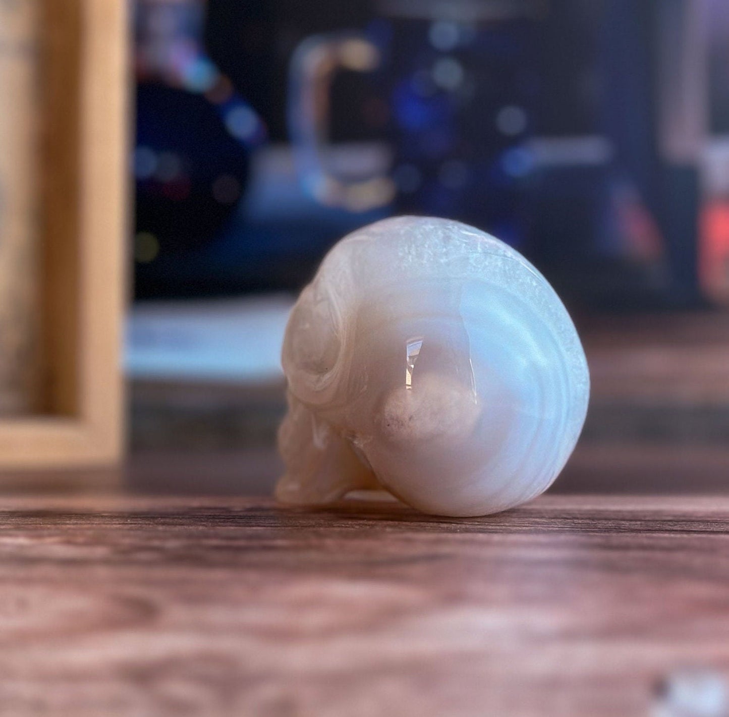 Flower Agate and Quartz Crystal Skull with soft subtle banding, Beautiful Agate Crystal Skull, Neutral tone decor (ChalSKULL-1)