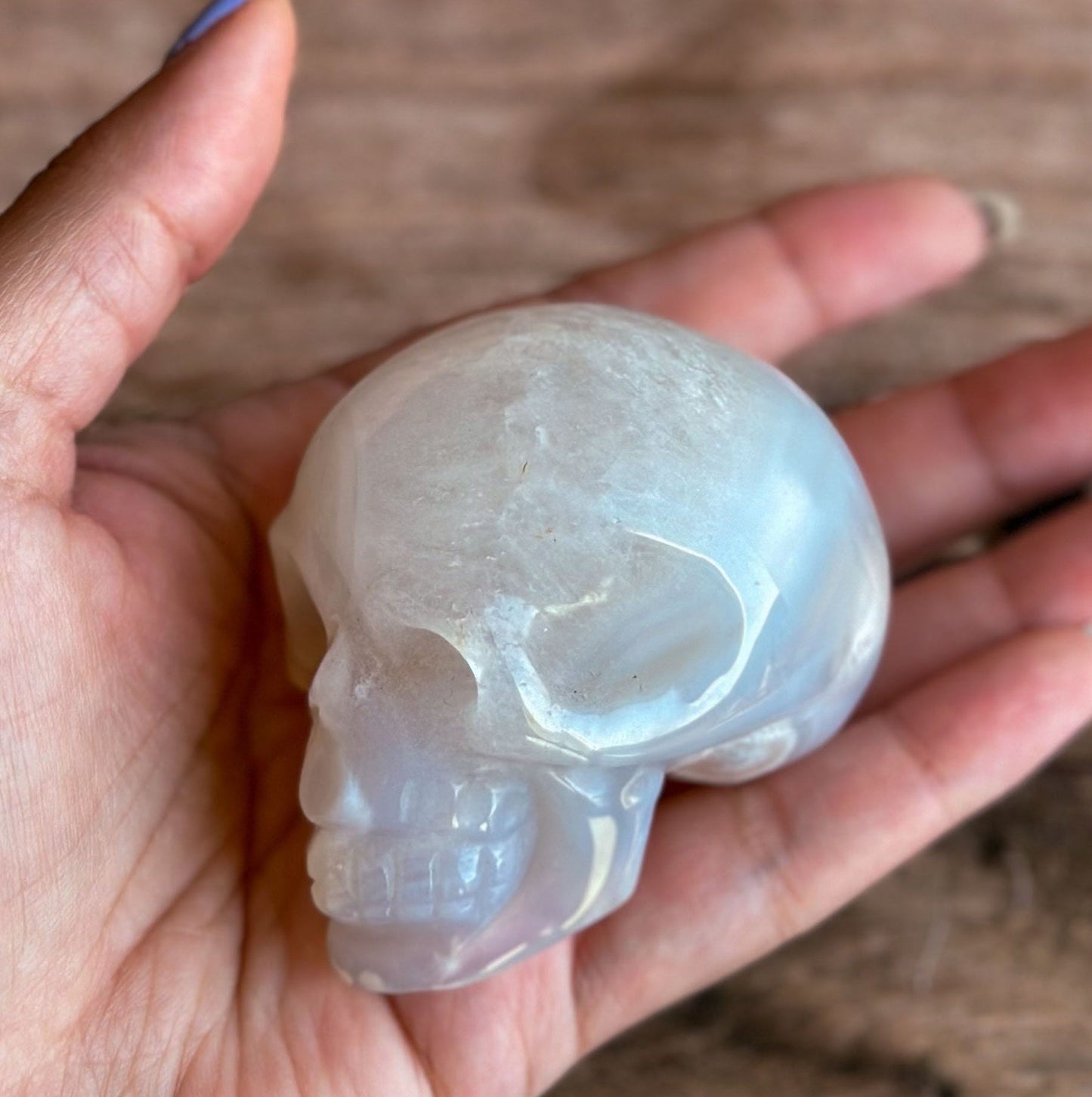 Flower Agate and Quartz Crystal Skull with soft subtle banding, Beautiful Agate Crystal Skull, Neutral tone decor (ChalSKULL-1)