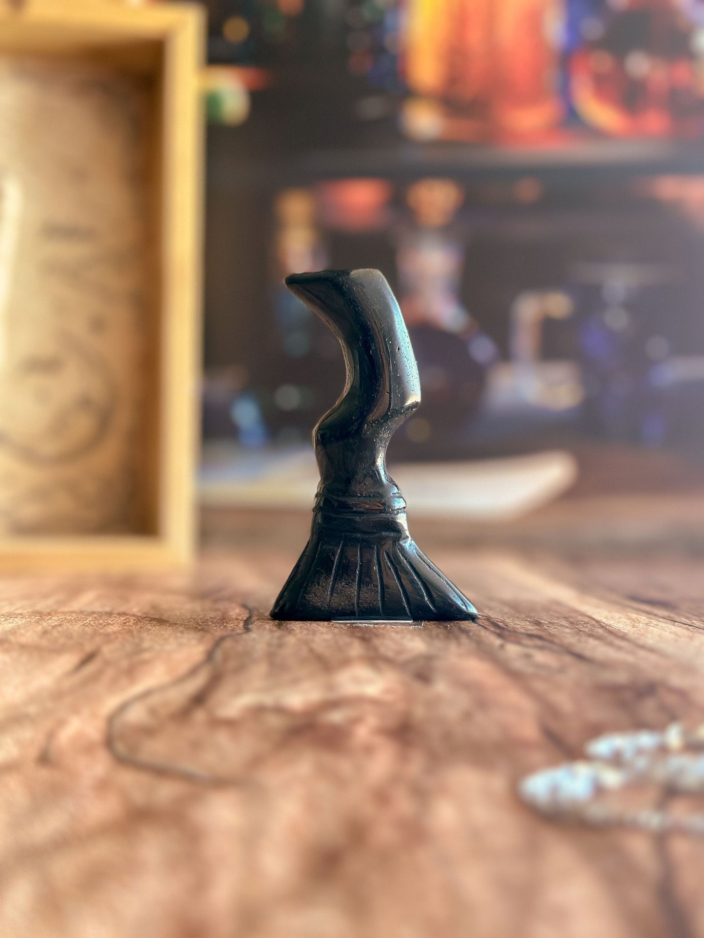 Silver Sheen Obsidian Witches Broom Carving | Handcrafted Gemstone Broomstick | Unique Witchy Decor
