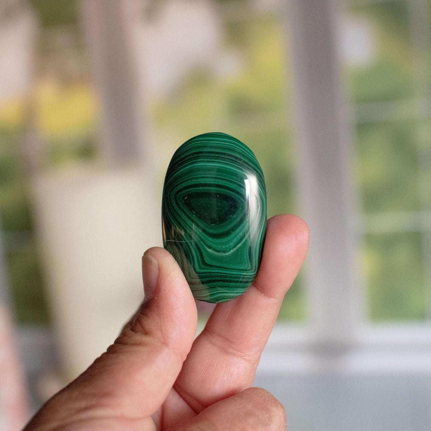 Authentic Malachite Palm Stone | Stunning Green Gemstone | Unique Crystal with Incredible Pattern (SKU-M39)