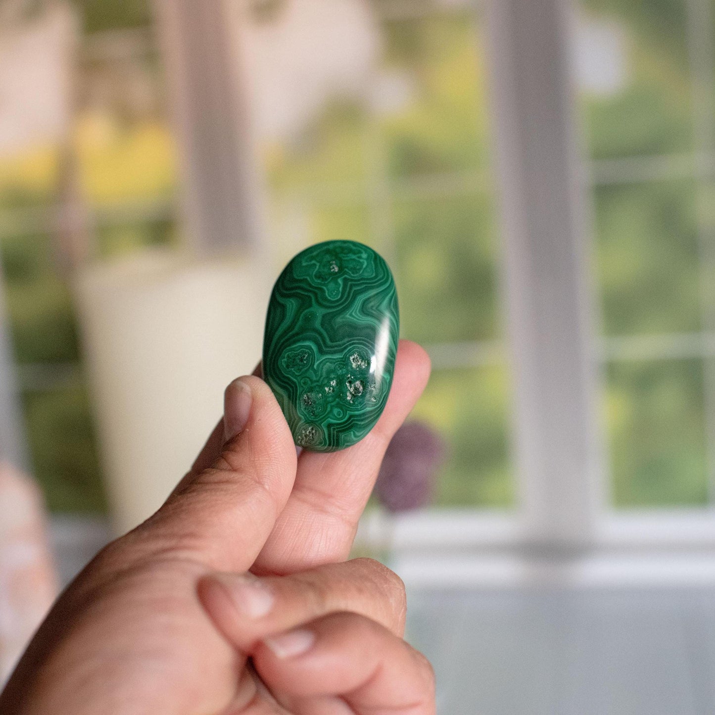 Authentic Malachite Palm Stone | Stunning Green Gemstone | Unique Crystal with Incredible Pattern (SKU-M39)