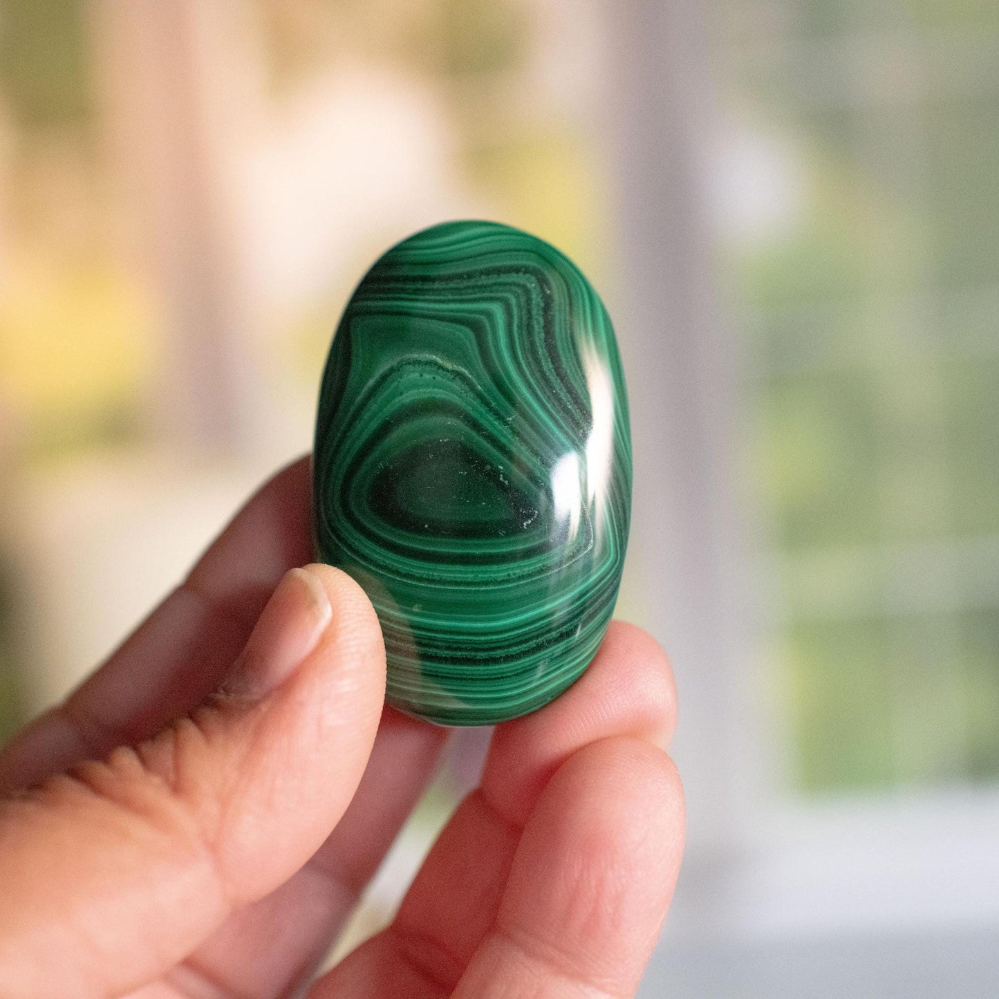 Authentic Malachite Palm Stone | Stunning Green Gemstone | Unique Crystal with Incredible Pattern (SKU-M39)